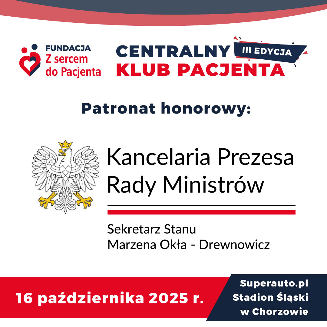 Centralny Klub Pacjenta w Chorzowie został objęty honorowym patronatem przez Marzena Okła-Drewnowicz, Sekretarz Stanu w Kancelarii Prezesa Rady Ministrów.