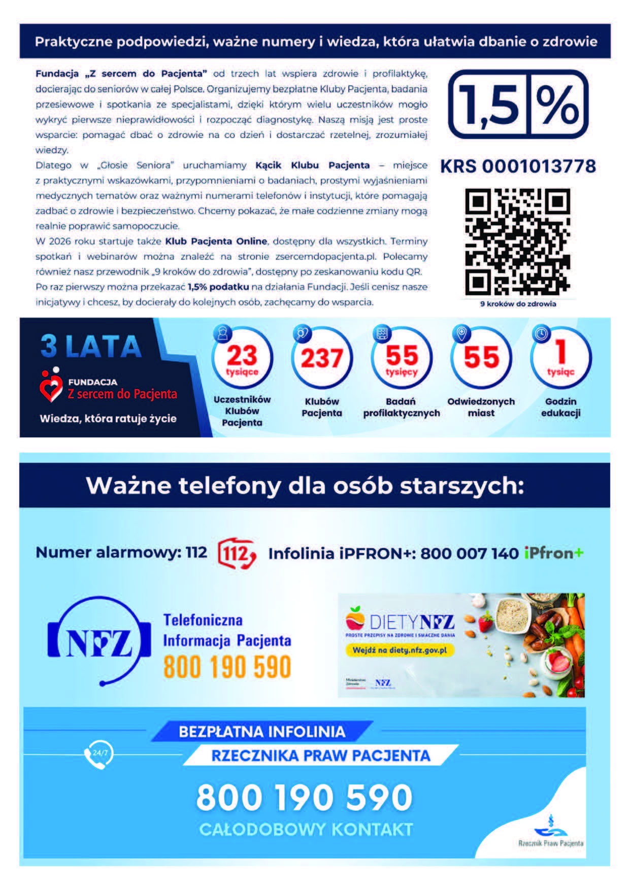 Fundacja „Z sercem do Pacjenta” podsumowuje trzy lata działań na rzecz zdrowia – sprawdź nasz artykuł w Głosie Seniora